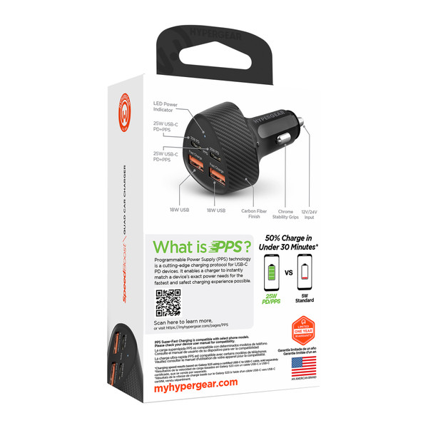 HyperGear SpeedBoost 50W QUAD Car Charger with PD/PPS