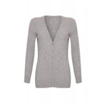 Long Cashmere Cable Cardigan, Grey