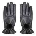Leather Gloves with Fur Pompom, Black