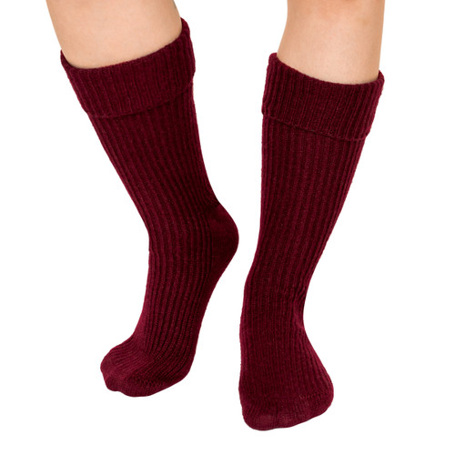 Cashmere Ribbed Bedsocks, Maroon