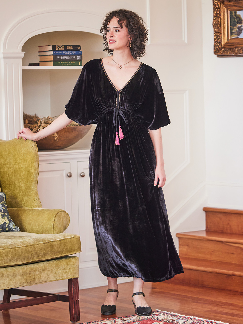 Black Velvet Women's Crushed Velvet Dress Women's Black Crushed Velvet And Voile Mixed Fabric Dress