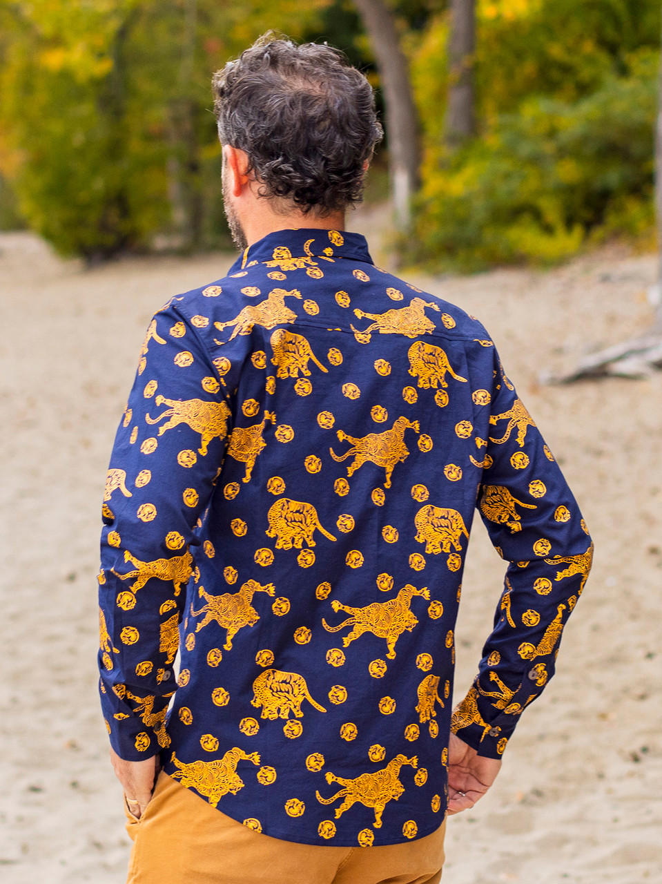 blue and yellow long sleeve shirt