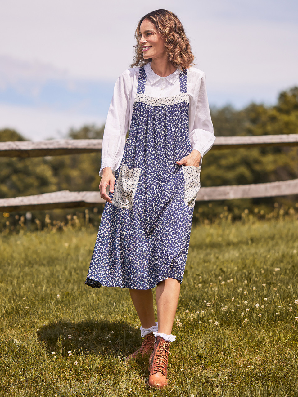White Blouse And Blue Pinafore Dress Tuesday Dress In Classic Blue  Still  Here New York