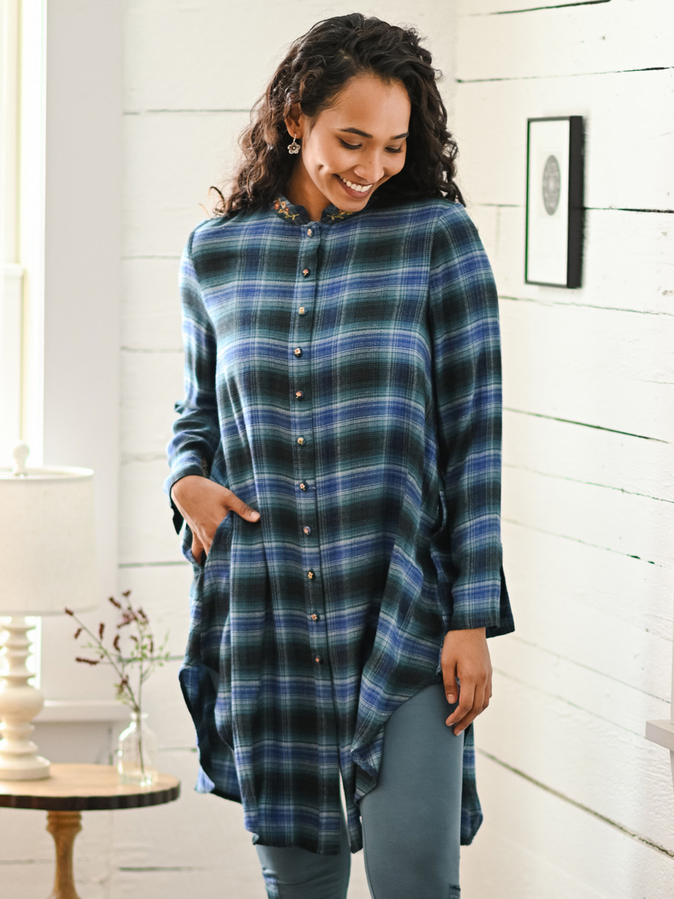 Windsor Check Tunic - Teal Blue | Shop Beautiful Designs by April