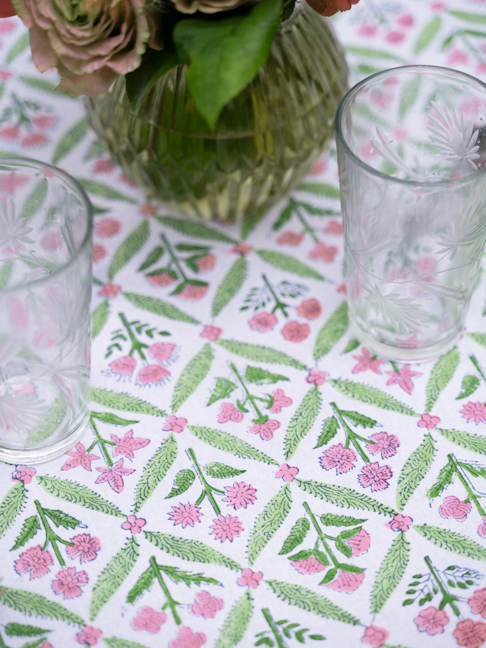 Pink Tablecloth Pattern Gazebo Block Print Tablecloth - Pink Green | Shop Beautiful Designs by ...