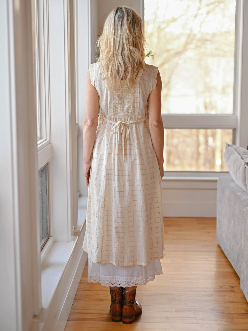 Chalet Check Tea Dress - Dark Ecru Sage | Shop Beautiful Designs by ...