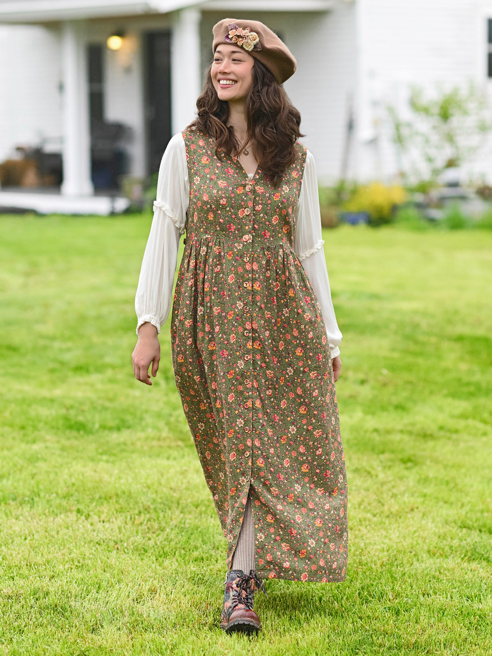 ワンピース Apolina Hazel Tunic Dress 5-7y Hannah Pinafore Dress - Olive | Shop Beautiful Designs by April