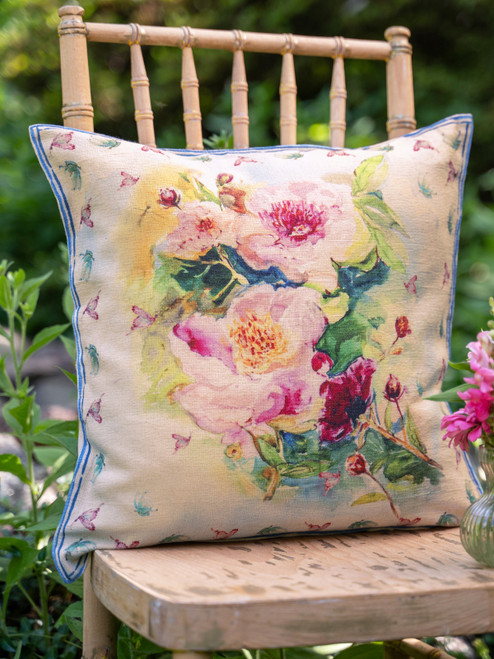 Peony Hummingbird Watercolor Cushion Cover - Multi