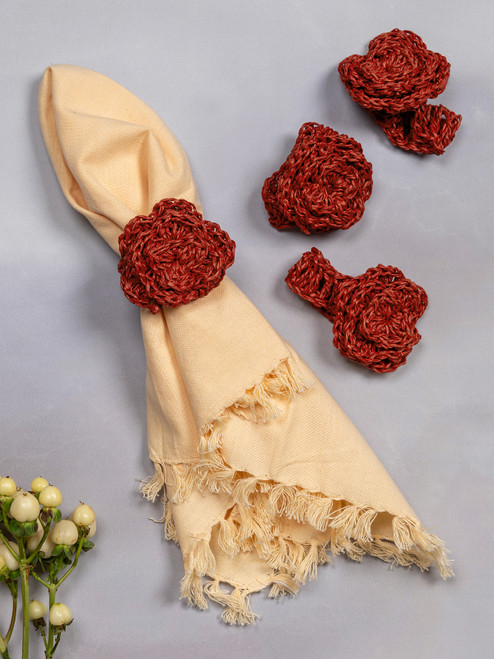 Raffia Napkin Ring Set of 4 - Rust