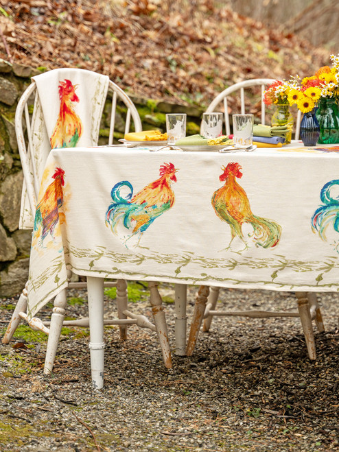 Rooster Watercolor Tablecloth - Multi