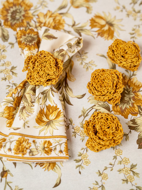 Raffia Napkin Ring Set of 4 - Gold