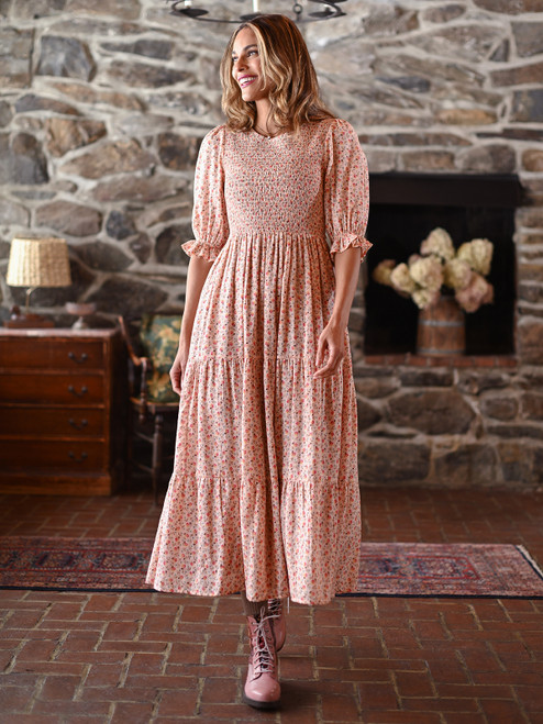 Adelina Smocked Dress - Powder Peach