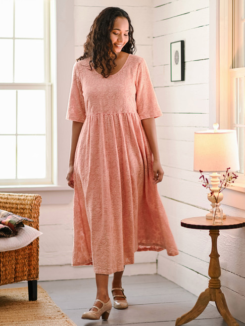Embossed Lace Dress - SoftTerracotta