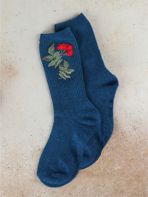 Vintage Berry Crew Sock - Teal