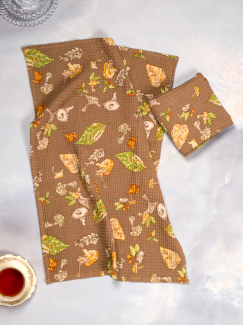 Mushroom Forager Tea Towel Set of 2 - Tan Mushroom Forager Tea Towel Set of 2 - Tan