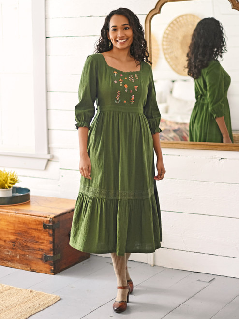 Botanist Dress - Olive Green