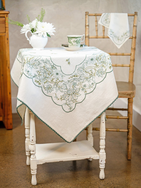 Merry Embroidered Tea Cloth