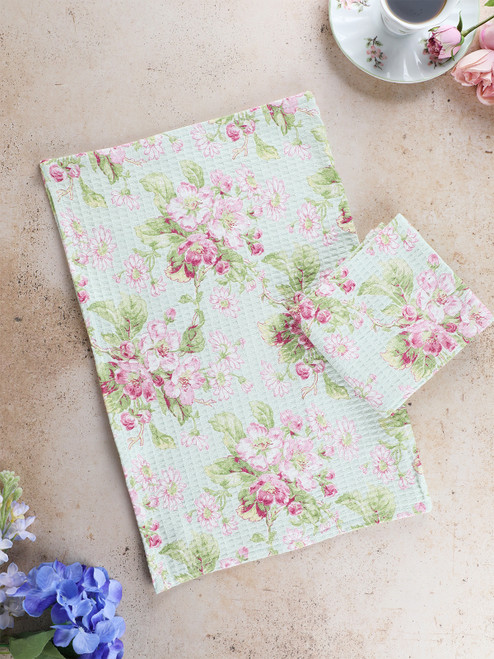 Apple Blossom Tea Towel Set of 2 - Light Green
