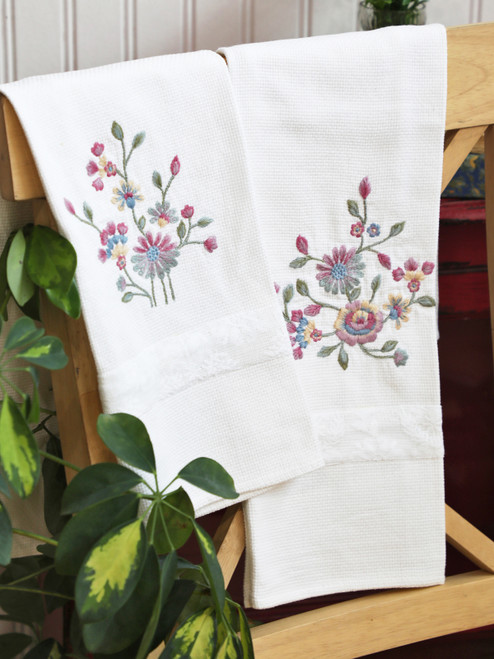 Love Note Embroidered Tea Towel Set of 2 - Ecru