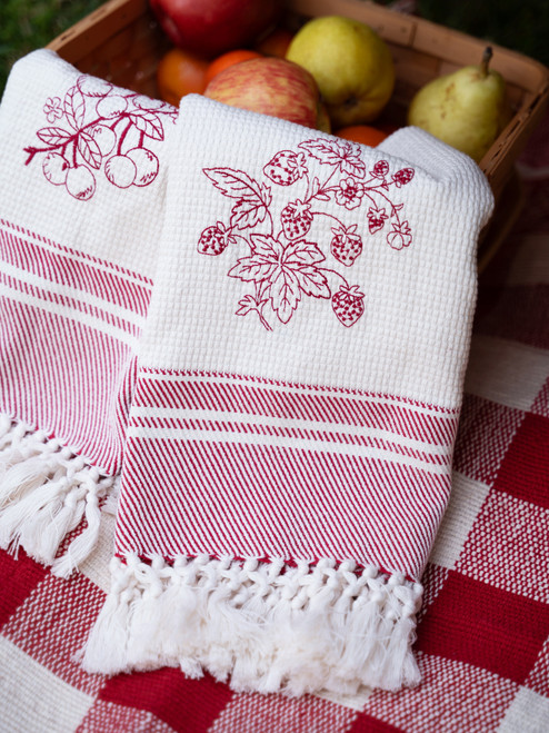 Cherry & Strawberry Tea Towel Set of 2 - Red