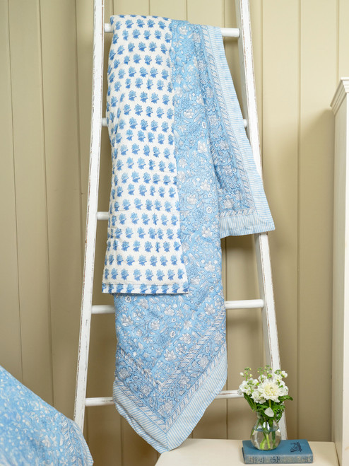 Bailey Block Print Throw - Blue