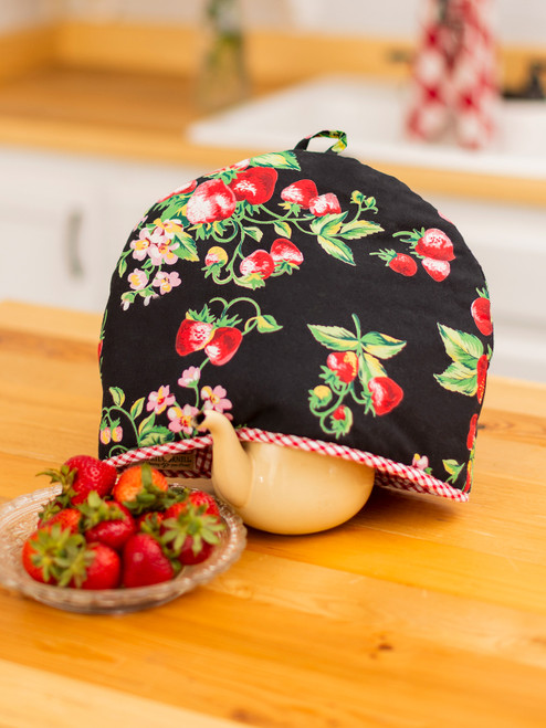 Strawberry Patchwork Tea Cozy - Black