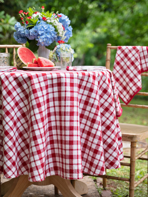Watermelon Plaid Round Cloth - Red Natural