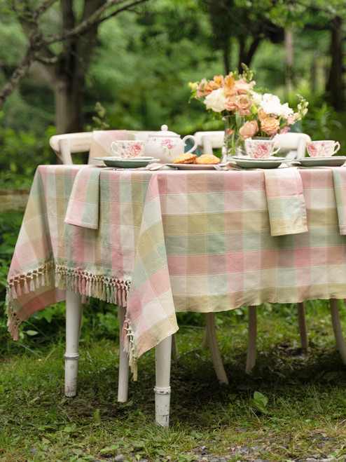 Georgia Plaid Tablecloth - Pink Sage