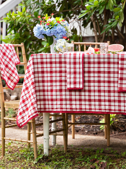 Watermelon Plaid Tablecloth - Red Natural