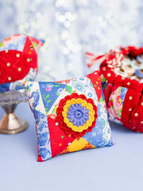 Primary Patchwork Crochet Flower Pin Cushion - Multi