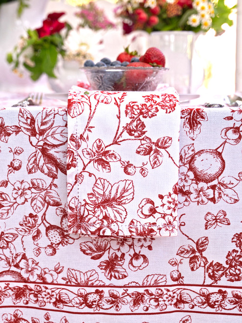 Delicate Blossom Napkin Set of 4 - Red