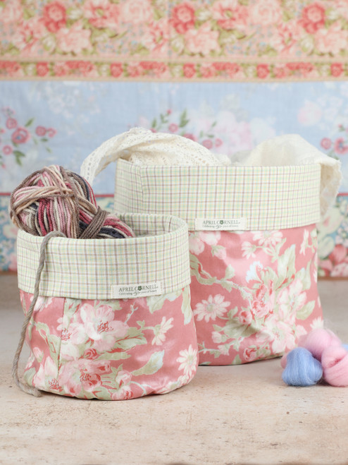 Apple Blossom Oilcloth Basket Set of 2 - Rose