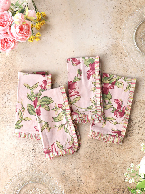 Sweet Pea Ruffle Luncheon Napkin Set of 4 - Rose