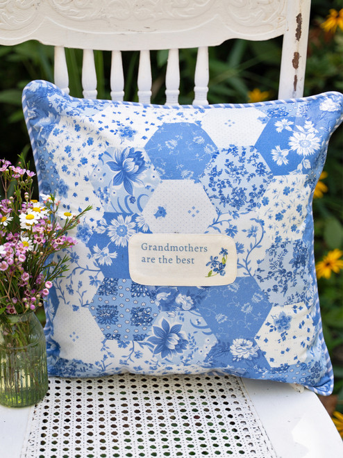 Grandmothers are the Best Patchwork Cushion Cover - Blue