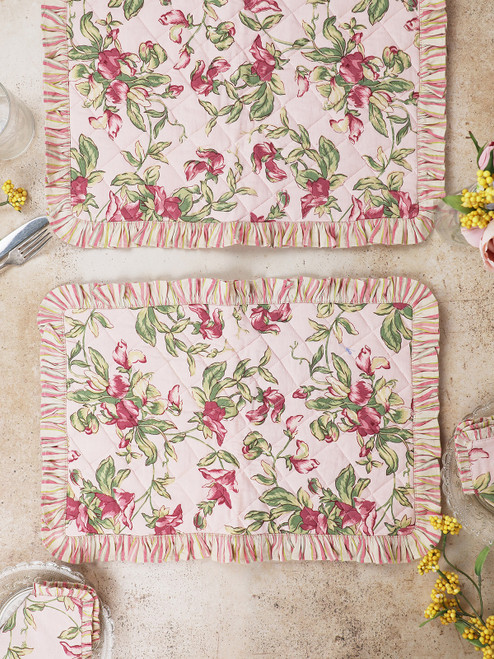 Sweet Pea Ruffle Quilted Placemat Set of 2 - Rose