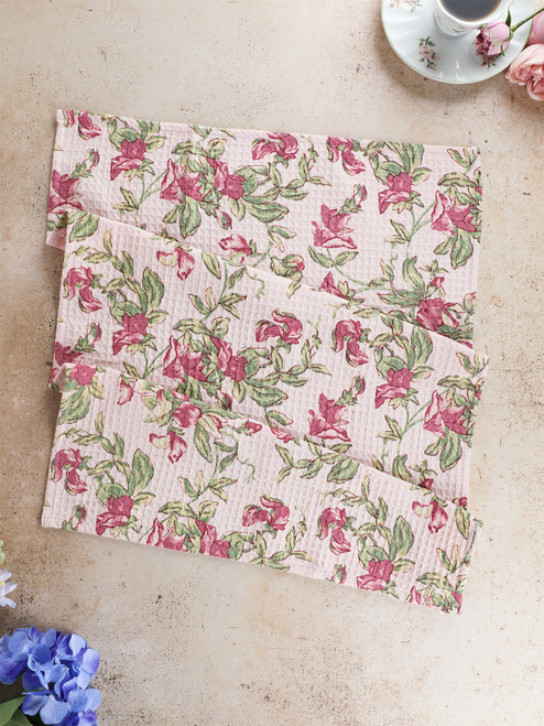Sweet Pea Ruffle Tea Towel Set of 2 - Rose