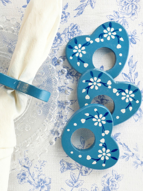 Heart Napkin Ring Set of 4 - Blue