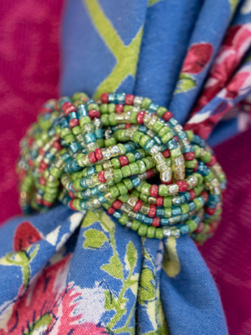Beaded Braid Napkin Ring Set of 4 - Bright