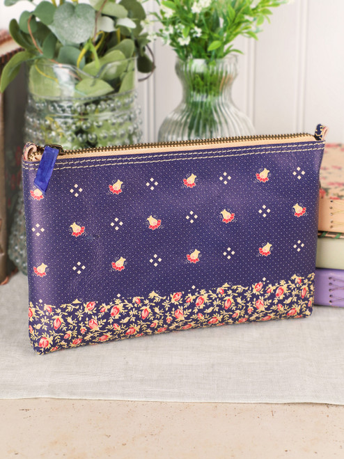 Meadow Flowers Leather Pouch - Blue