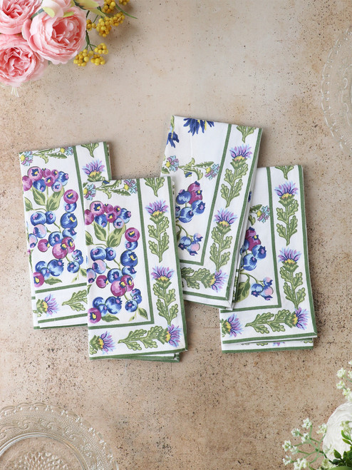 Thistle Luncheon Napkin Set of 4 - White Blue