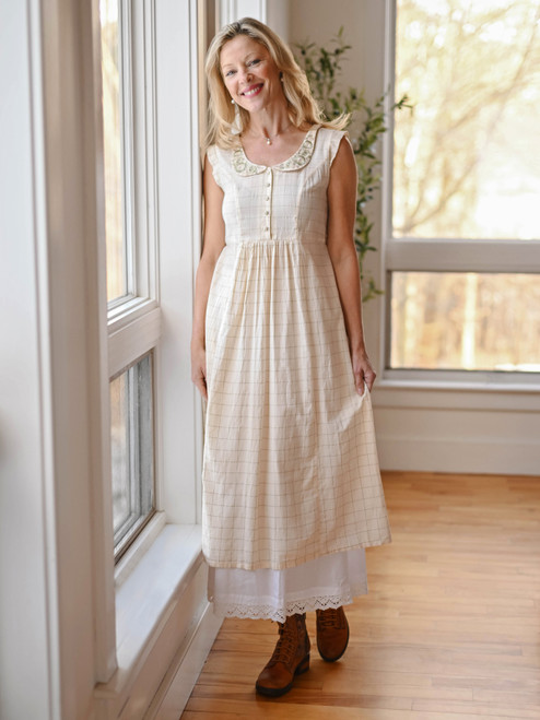 Chalet Check Tea Dress - Dark Ecru Sage