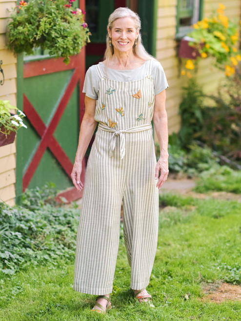 Meadow Stripe Jumpsuit  - Sage