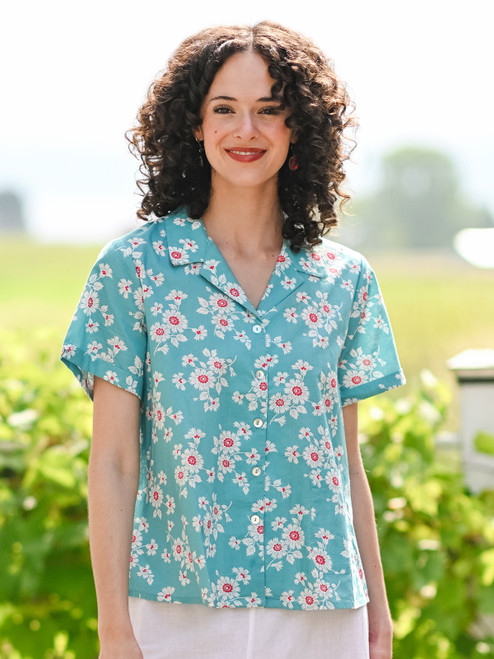 Daisy Camp Blouse - Aqua