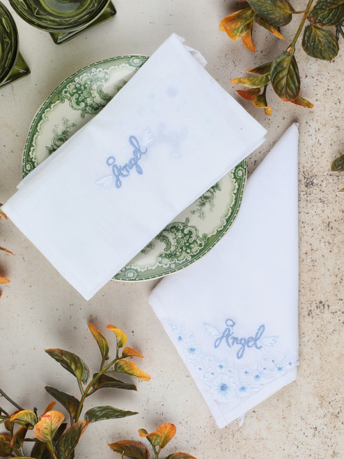 Angel Embroidered Envelope Hankie - Blue
