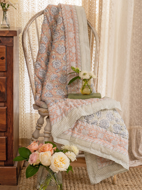 Peach Grove Block Print Throw - Peach