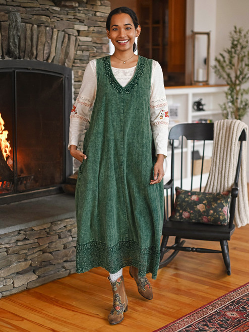 Angelica Pinafore Dress - Sunwashed Green
