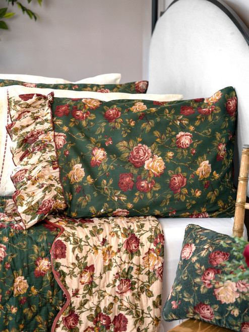 Winter Rose Pillowcase - Forest Green
