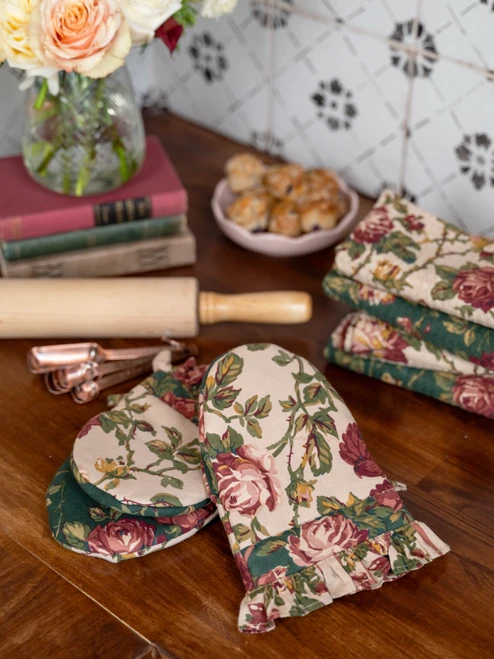 Winter Rose Patchwork Mini Mitt Set of 2 - Antique