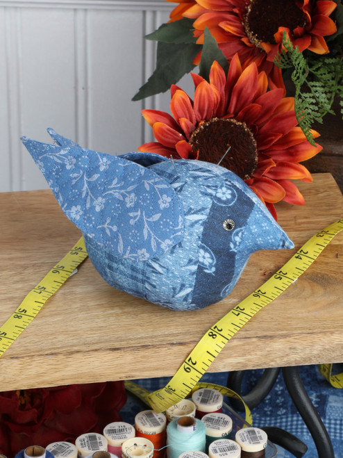 Harmony Patchwork Bird Pin Cushion - Blue