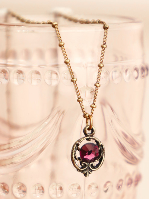 Amethyst Drop Crystal Necklace - Plum